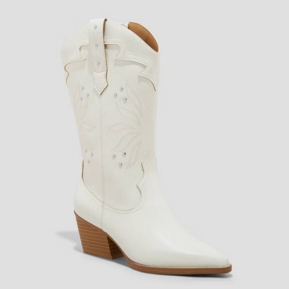 Universal Thread Shoes - Womens Iris Studded Western Cowboy Boots - Universal Thread White 8.5